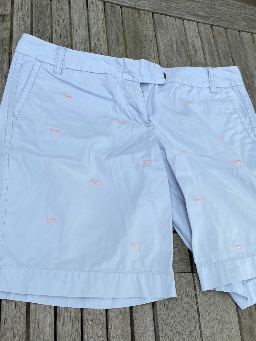 Preppy gray with peach embroidered whales from J Crew, Size 14